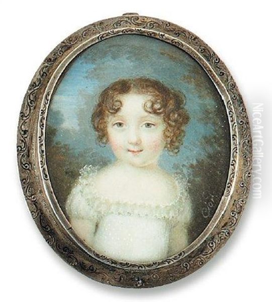 Portrait De Jeune Fillette En Robe De Dentelle Blanche Oil Painting by Pierre Charles Cior