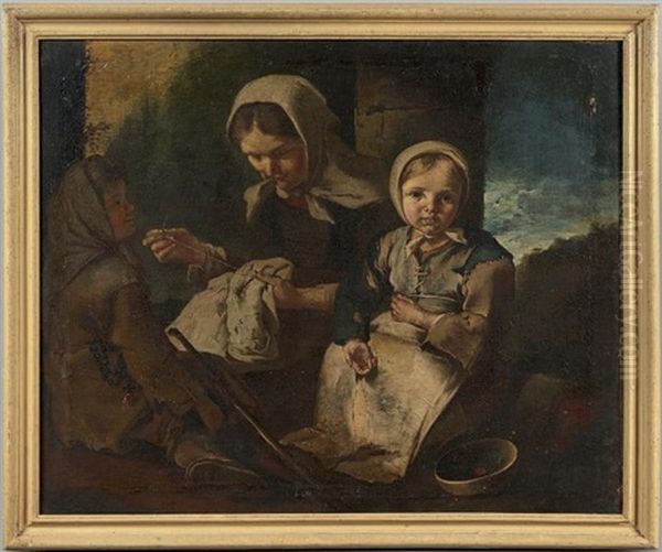 La Ravaudeuse, Les Vendeurs De Coquillages (2 Works) Oil Painting by Giacomo Francesco Cipper