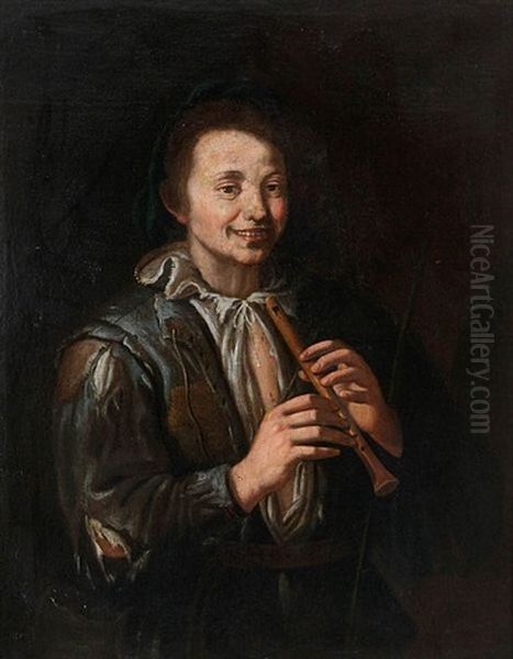 Young Man Dressed In Rags, Playing The Recorder Oil Painting by Giacomo Francesco Cipper