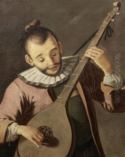 A Musician Playing A Lute Oil Painting by Giacomo Francesco Cipper