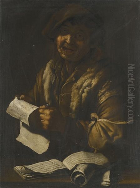 A Peasant Singing, Holding A Musical Score Oil Painting by Giacomo Francesco Cipper