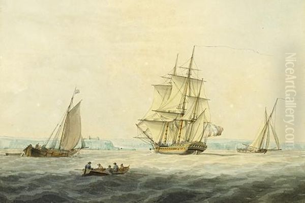 Shipping Off A Headland Oil Painting by William Anderson