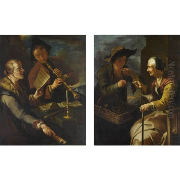 La Lezione Di Musica (+ Il Venditore Ambulante; Pair) Oil Painting by Giacomo Francesco Cipper