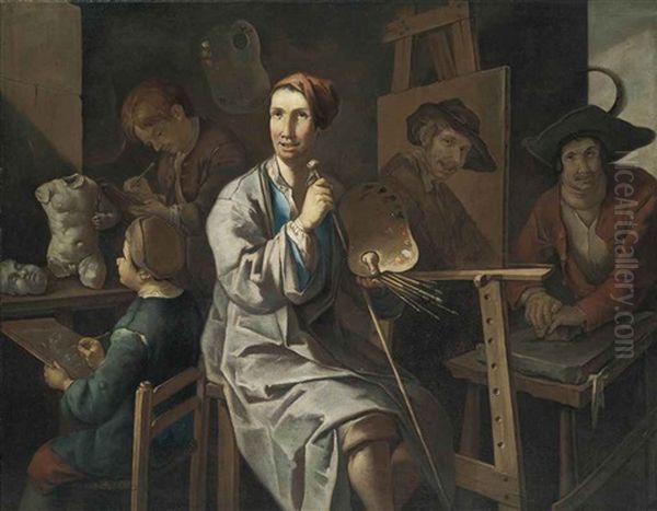 A Painter In His Studio Oil Painting by Giacomo Francesco Cipper