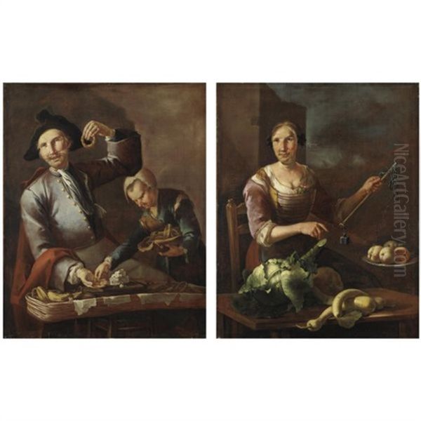 Venditore Di Dolciumifruttivendola (pair) Oil Painting by Giacomo Francesco Cipper