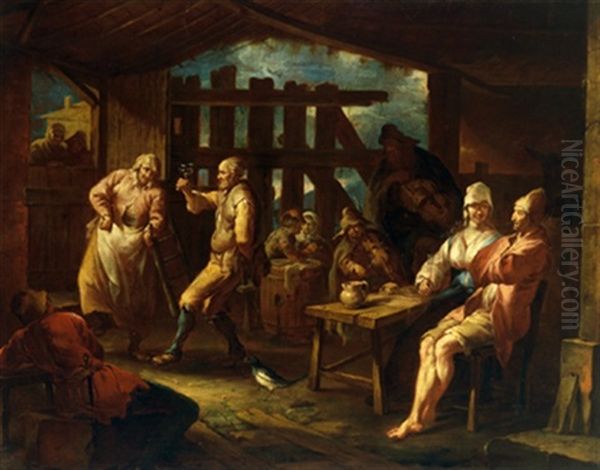 Feiernde Bauern In Einem Wirtshaus, Interno Di Osteria Con Contadini Festeggianti Oil Painting by Giacomo Francesco Cipper