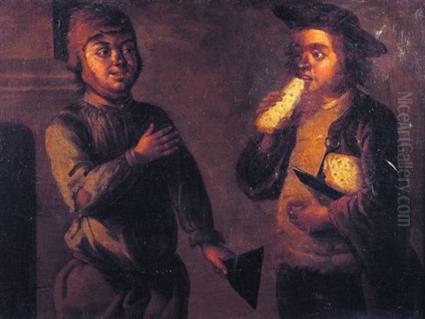 Deux Jeunes Paysans Attables Oil Painting by Giacomo Francesco Cipper