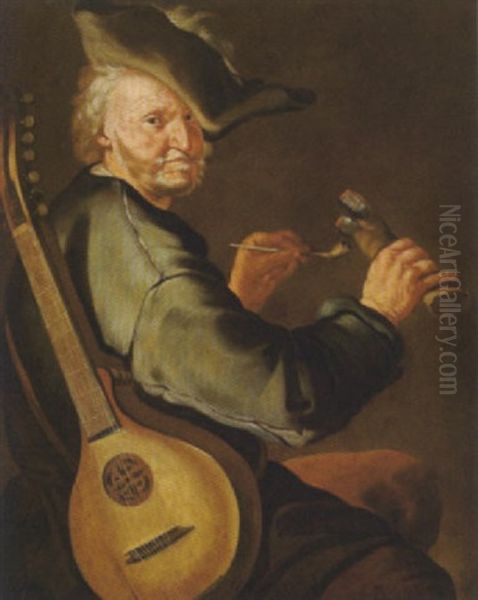 Alter Mann Mit Mandoline Und Pfeife Oil Painting by Giacomo Francesco Cipper