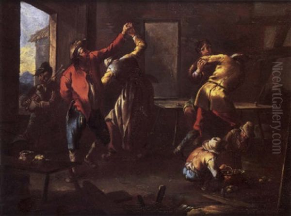 Peasants Dancing To A Piper In A Farmhouse Oil Painting by Giacomo Francesco Cipper