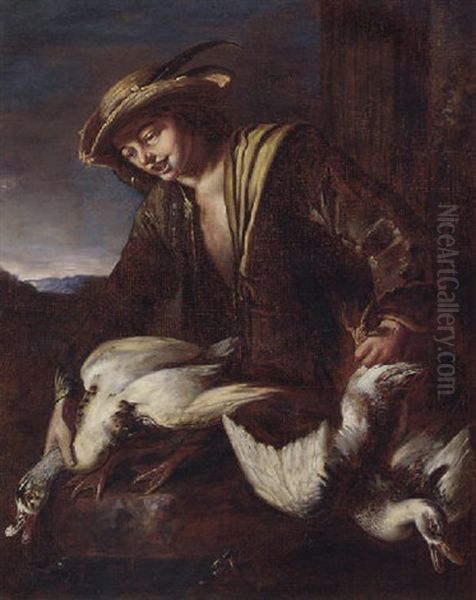 A Boy Holding Ducks Oil Painting by Giacomo Francesco Cipper