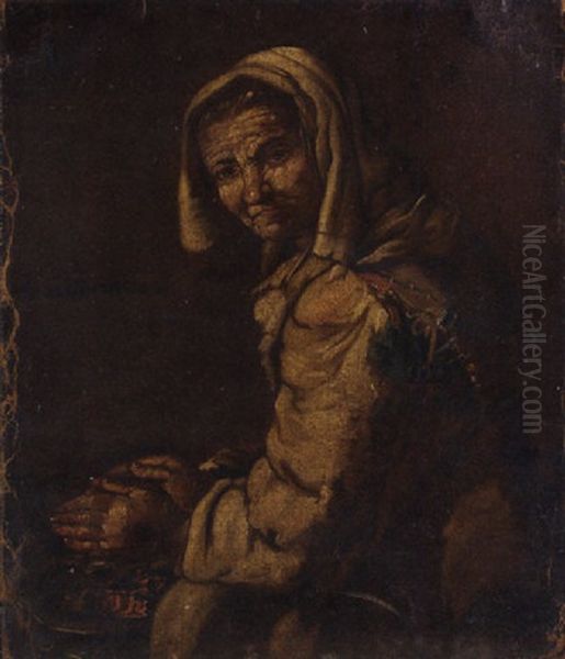 A Peasant Woman Warming Her Hands At A Fire Oil Painting by Giacomo Francesco Cipper