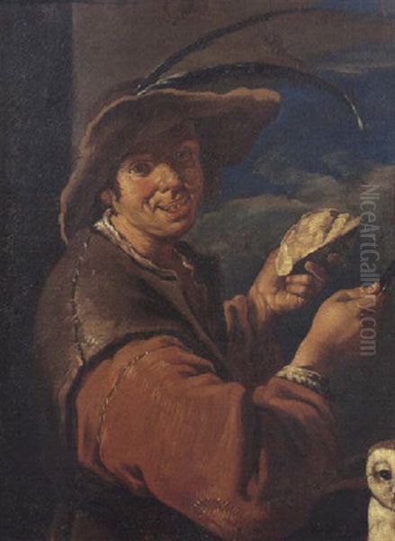 Giovane Picaro A Mezza Figura Con Un Barbagianni Oil Painting by Giacomo Francesco Cipper