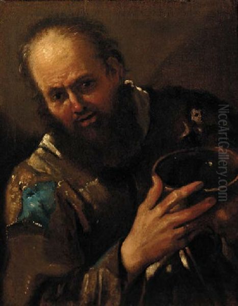 A Bearded Peasant Holding A Bowl Oil Painting by Giacomo Francesco Cipper