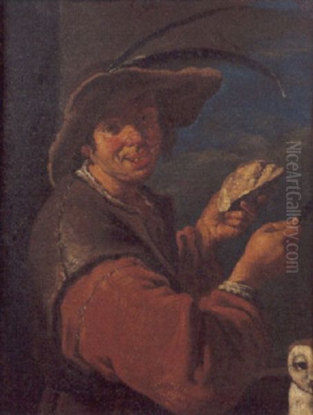 Giovane Picaro A Mezza Figura Con Una Civetta Oil Painting by Giacomo Francesco Cipper