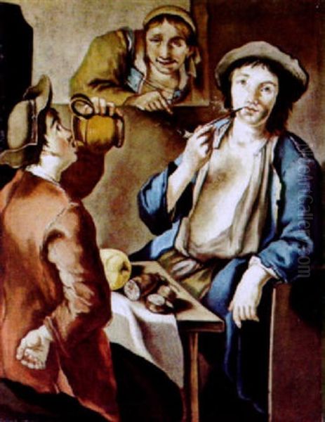 Zechende Und Trinkende Bauern In Einem Wirtshaus Oil Painting by Giacomo Francesco Cipper