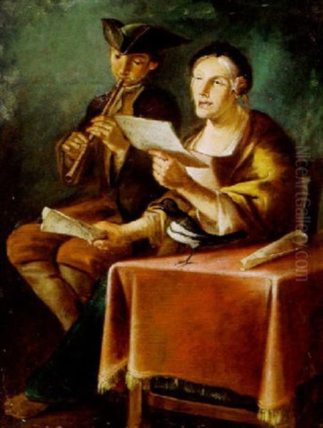 Ein Musizierendes Paar Mit Einem Singenden Vogel Oil Painting by Giacomo Francesco Cipper