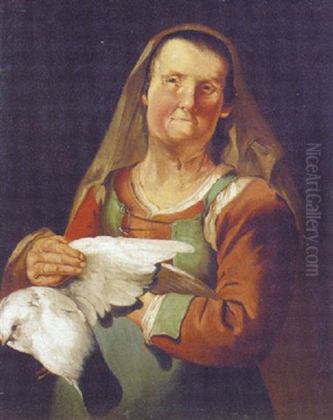 A Woman Holding A Dove Oil Painting by Giacomo Francesco Cipper