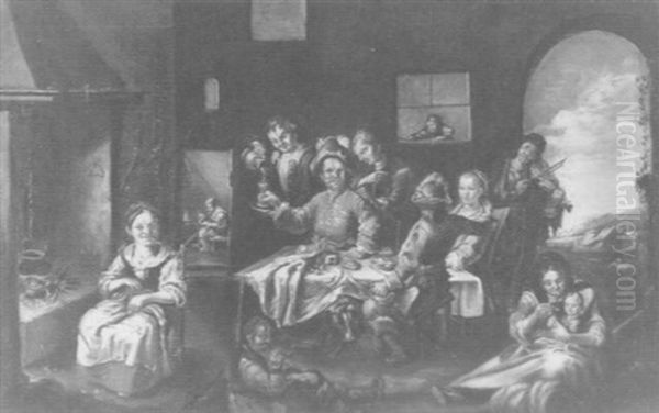 Merry Company During A Feast Oil Painting by Giacomo Francesco Cipper