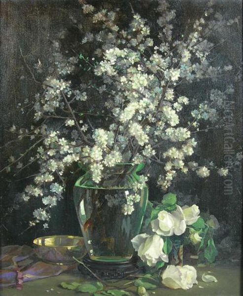 Sloe Blossom Oil Painting by William S Anderson