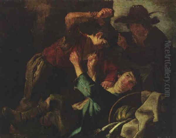 Three Boys Brawling Oil Painting by Giacomo Francesco Cipper