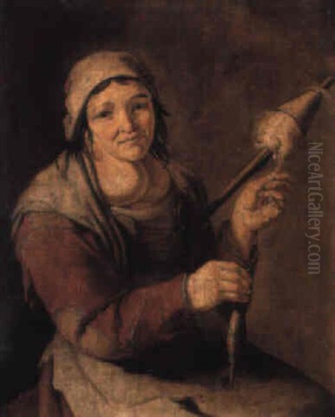 A Woman Winding Yarn Oil Painting by Giacomo Francesco Cipper