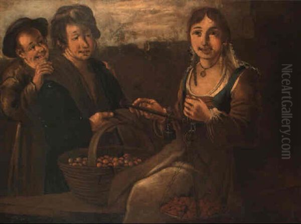 Venditrice Di Ciliegie E Altre Due Figure Oil Painting by Giacomo Francesco Cipper