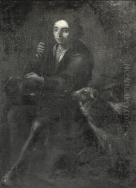 Shepherd Boy Seated With His Flock Oil Painting by Giacomo Francesco Cipper