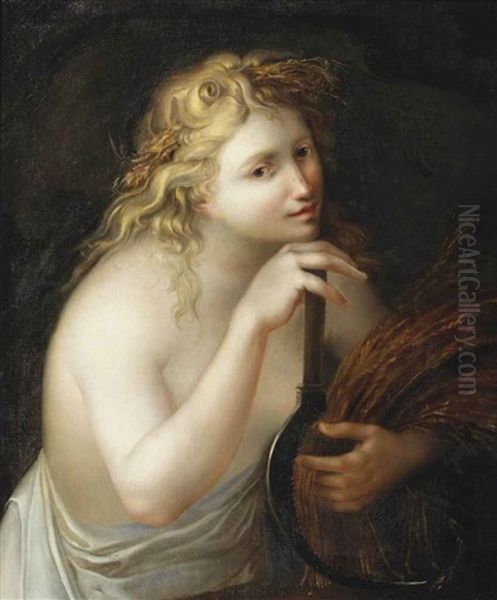 Ceres Holding A Sheaf Of Wheat And A Scythe Oil Painting by Giovanni Battista Cipriani