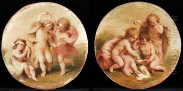 Landscapes With Putti Playing (pair) Oil Painting by Giovanni Battista Cipriani