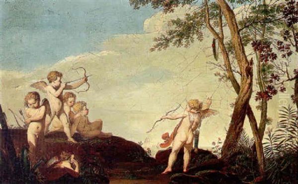 A Coastal Landscape With Cherubs At Play Oil Painting by Giovanni Battista Cipriani