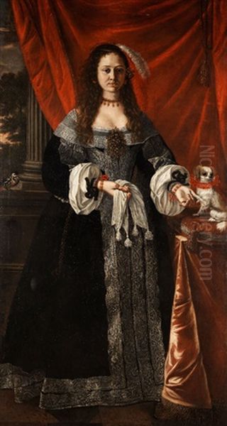 Portrait Einer Adeligen Italienischen Dame Mit Hundchen Oil Painting by Pier Francesco Cittadini