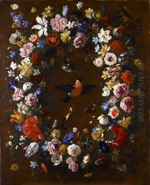 Guirnaldas Con Pajaros (pair) Oil Painting by Pier Francesco Cittadini