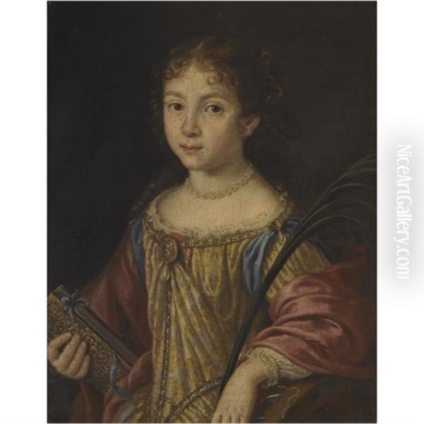 A Portrait Of A Young Girl As Saint Catherine Holding A Book And The Martyr's Palm Oil Painting by Pier Francesco Cittadini