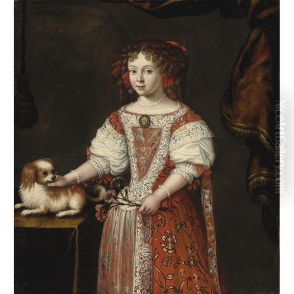 Portrait Of A Girl With Her Dog Oil Painting by Pier Francesco Cittadini