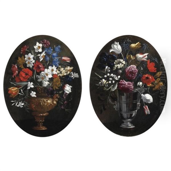 Nature Morte Con Vasi Di Fiori (pair) Oil Painting by Pier Francesco Cittadini