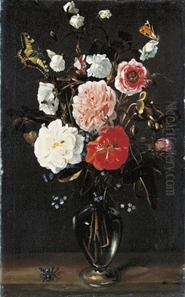 Roses And Forget-me-nots In A Glass Vase Oil Painting by Pier Francesco Cittadini