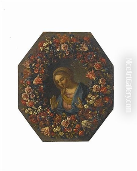 The Annunciation Within A Garland Of Flowers (pair) Oil Painting by Pier Francesco Cittadini