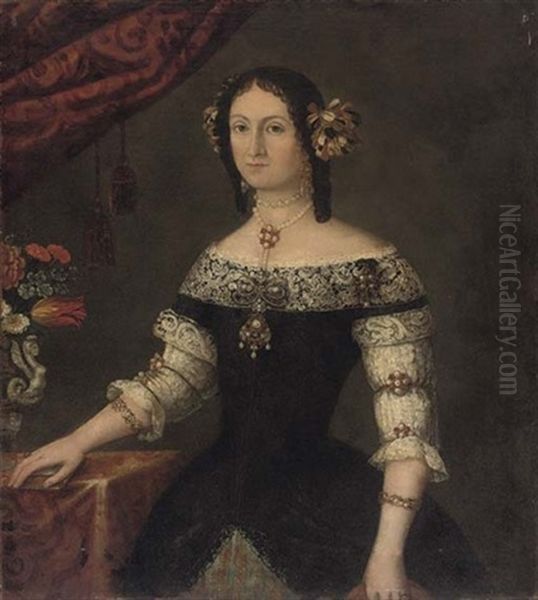 Portrait Of A Lady Her Right Hand Resting On A Book Oil Painting by Pier Francesco Cittadini