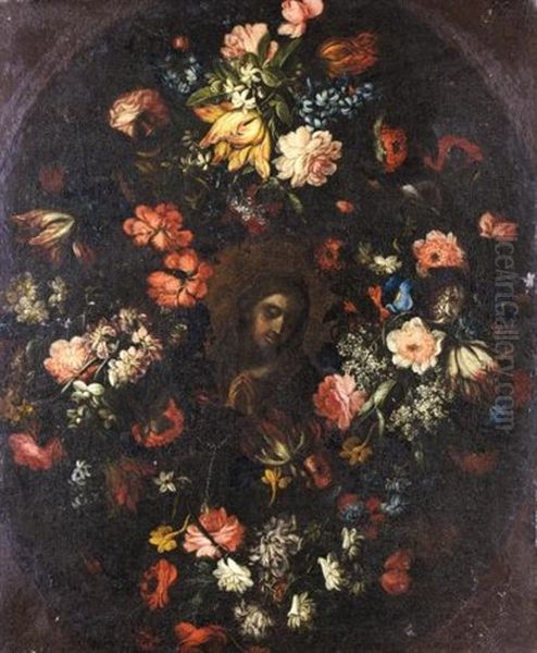 The Madonna Surrounded By A Garland Of Flowers Oil Painting by Pier Francesco Cittadini