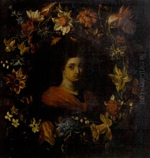 The Young Christ Surrounded By A Garland Of Flowers Oil Painting by Pier Francesco Cittadini