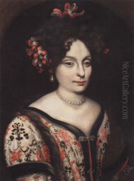 Portrait Of A Lady Wearing Ribbons In Her Hair And A White Embroidered Dress Oil Painting by Pier Francesco Cittadini