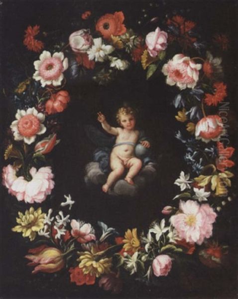 The Christ Child Surrounded By A Floral Garland by Pier Francesco Cittadini