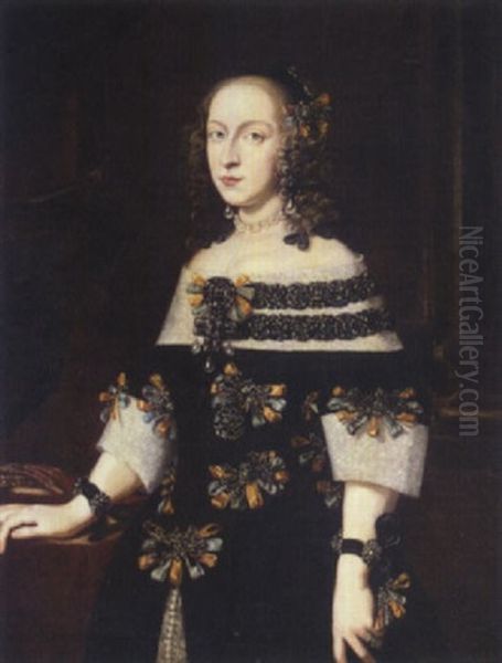 Portrait Of A Lady Wearing Black With Blue And Gold Bows Oil Painting by Pier Francesco Cittadini