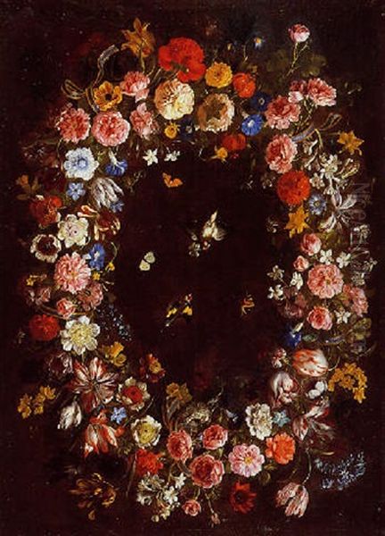 Guirlande De Fleurs Aux Papillons Et Aux Oiseaux Oil Painting by Pier Francesco Cittadini