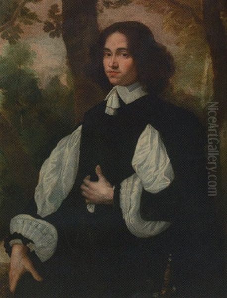 Portrait Of A Gentleman, Wearing Black Costume, A Landscape Beyond Oil Painting by Pier Francesco Cittadini