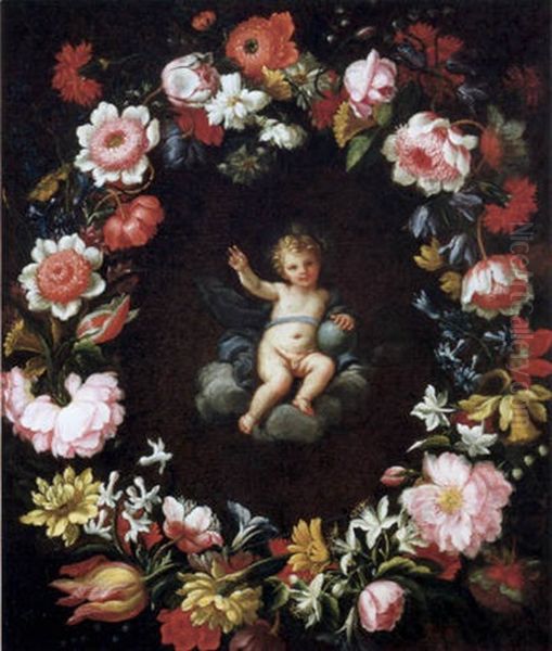 Jesusknabe Im Blumenkranz Oil Painting by Pier Francesco Cittadini