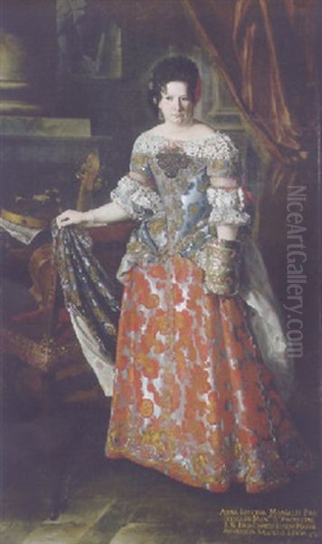 Portrait Of Anna Joseph Monialis In An Embroidered Blue And Red Dress, Right Hand Resting On A Chair Oil Painting by Pier Francesco Cittadini