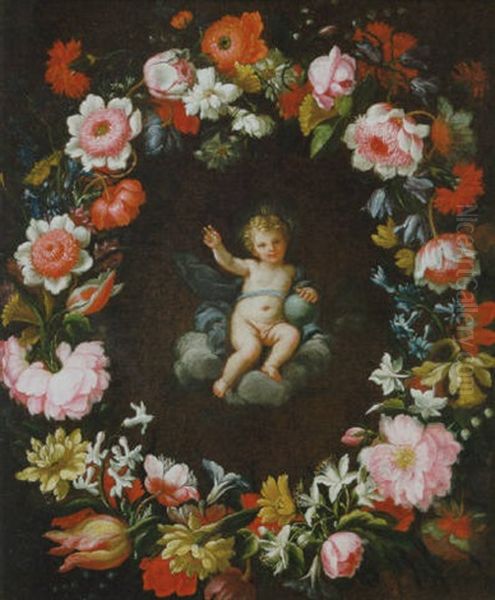 Jesusknabe Im Blumenkranz Oil Painting by Pier Francesco Cittadini