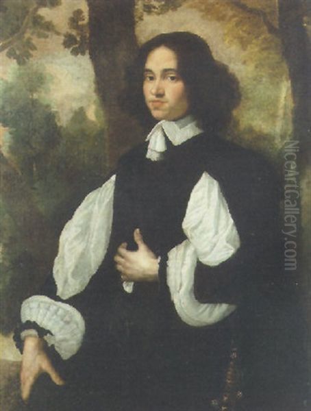 Portrait Of A Gentleman Wearing A Black Costume, In A Landscape Oil Painting by Pier Francesco Cittadini