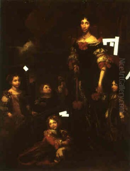 Portrait Of A Lady Amd Her Four Children Oil Painting by Pier Francesco Cittadini